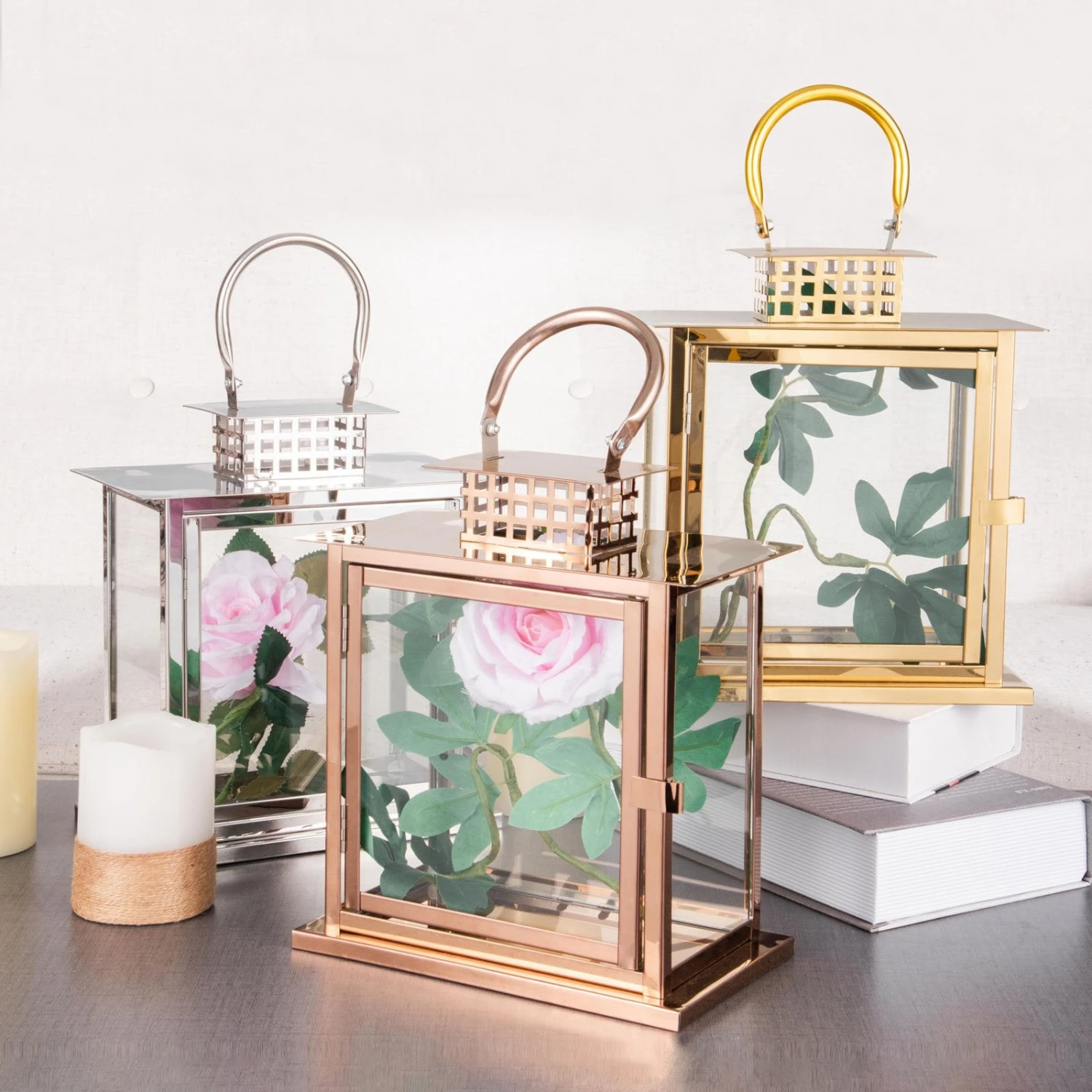 Cage Top Stainless Steel Candle Lantern Centerpiece Outdoor Metal Patio Lantern 10" 1 Cage Top Stainless Steel Candle Lantern Centerpiece Outdoor Metal Patio Lantern 10"