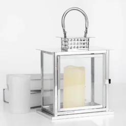 Cage Top Stainless Steel Candle Lantern Centerpiece Outdoor Metal Patio Lantern 10" 36 Cage Top Stainless Steel Candle Lantern Centerpiece Outdoor Metal Patio Lantern 10" -Home Decor Promotional Store CAND LANT002 L SILV 01