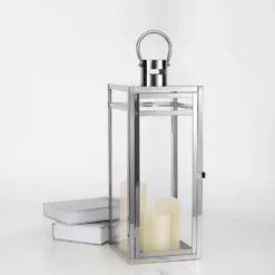 Silver Vintage Top Stainless Steel Candle Lantern Centerpiece Outdoor Metal Patio Lantern -Home Decor Promotional Store CAND LANT003 L SILV 01 07f717e3 0124 4f5f 8042 99d9c5732f9b
