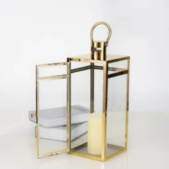 Gold Vintage Top Stainless Steel Candle Lantern Centerpiece Outdoor Metal Patio Lantern -Home Decor Promotional Store CAND LANT003 M GOLD D17