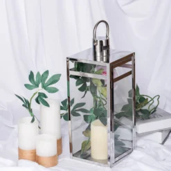 Silver Vintage Top Stainless Steel Candle Lantern Centerpiece Outdoor Metal Patio Lantern -Home Decor Promotional Store CAND LANT003 M SILV D03