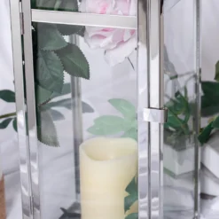 Silver Vintage Top Stainless Steel Candle Lantern Centerpiece Outdoor Metal Patio Lantern -Home Decor Promotional Store CAND LANT003 M SILV D07