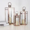 Rose Gold Vintage Top Stainless Steel Candle Lantern Centerpiece Outdoor Metal Patio Lantern