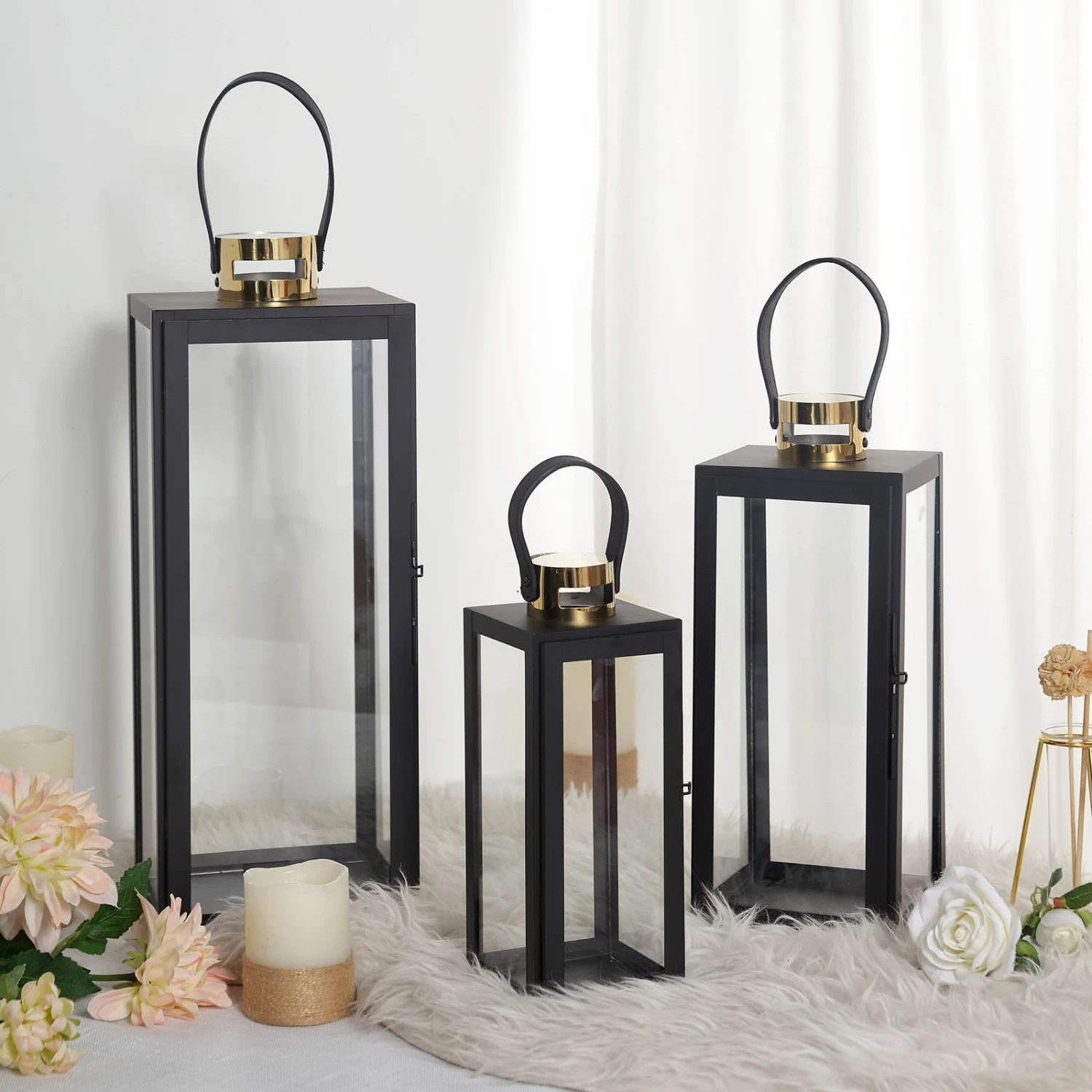 Black & Gold Top Stainless Steel Candle Lantern Centerpiece Outdoor Metal Patio Lantern 1 Black & Gold Top Stainless Steel Candle Lantern Centerpiece Outdoor Metal Patio Lantern