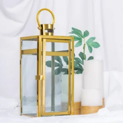 Gold Vintage Top Stainless Steel Candle Lantern Centerpiece Outdoor Metal Patio Lantern -Home Decor Promotional Store CAND LANT003 S GOLD D04 bf6a8515 9304 4e5b af4e 6dfc531a8b56
