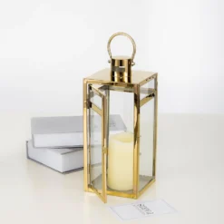 Gold Vintage Top Stainless Steel Candle Lantern Centerpiece Outdoor Metal Patio Lantern -Home Decor Promotional Store CAND LANT003 S GOLD D16.progressive cacbb2c9 5b00 47b0 b1dc e74f23af311c