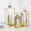Gold Vintage Top Stainless Steel Candle Lantern Centerpiece Outdoor Metal Patio Lantern