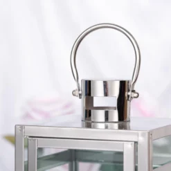 Silver Vintage Top Stainless Steel Candle Lantern Centerpiece Outdoor Metal Patio Lantern -Home Decor Promotional Store CAND LANT003 S SILV D03