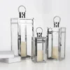 Silver Vintage Top Stainless Steel Candle Lantern Centerpiece Outdoor Metal Patio Lantern