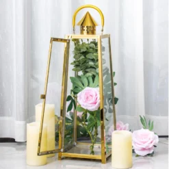 Gold Cone Top Stainless Steel Candle Lantern Centerpiece Outdoor Metal Patio Lantern -Home Decor Promotional Store CAND LANT004 L GOLD D04 f2e15256 dc70 4dd7 8efa 5487bfba2216