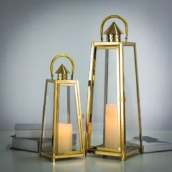 Gold Cone Top Stainless Steel Candle Lantern Centerpiece Outdoor Metal Patio Lantern -Home Decor Promotional Store CAND LANT004 L GOLD D15 298a99ff 5e5a 4948 842d af515268d571