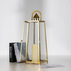 Gold Cone Top Stainless Steel Candle Lantern Centerpiece Outdoor Metal Patio Lantern -Home Decor Promotional Store CAND LANT004 L GOLD 01 d122d0ea fb79 471d 9536 b53dbb267b31