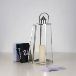 Silver Cone Top Stainless Steel Candle Lantern Centerpiece Outdoor Metal Patio Lantern -Home Decor Promotional Store CAND LANT004 L SILV D12.progressive f5581338 82b8 442b a468 6e7c00997d91