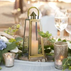Gold Cone Top Stainless Steel Candle Lantern Centerpiece Outdoor Metal Patio Lantern -Home Decor Promotional Store CAND LANT004 M GOLD D17.progressive 090be2fd f93a 4ece 9a5f 7b6e8d34950a