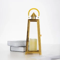 Gold Cone Top Stainless Steel Candle Lantern Centerpiece Outdoor Metal Patio Lantern -Home Decor Promotional Store CAND LANT004 M GOLD 01