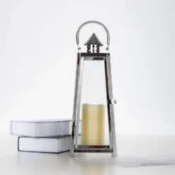 Silver Cone Top Stainless Steel Candle Lantern Centerpiece Outdoor Metal Patio Lantern -Home Decor Promotional Store CAND LANT004 M SILV 01.progressive fdcf9948 9da9 40bf 96ab 62b6056fcba7