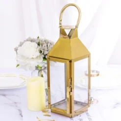 Gold Crown Top Stainless Steel Candle Lantern Centerpiece Outdoor Metal Patio Lantern -Home Decor Promotional Store CAND LANT005 M GOLD D01.progressive 78e62485 c161 40b0 855e 4b5263a0420a