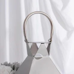 Silver Crown Top Stainless Steel Candle Lantern Centerpiece Outdoor Metal Patio Lantern -Home Decor Promotional Store CAND LANT005 M SILV D04