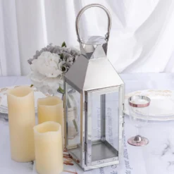 Silver Crown Top Stainless Steel Candle Lantern Centerpiece Outdoor Metal Patio Lantern -Home Decor Promotional Store CAND LANT005 M SILV D07.progressive c0edf8cd fec5 49c3 926a 9122d47479d1