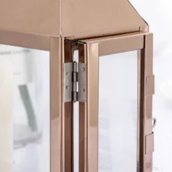 Rose Gold Crown Top Stainless Steel Candle Lantern Centerpiece Outdoor Metal Patio Lantern -Home Decor Promotional Store CAND LANT005 S 054 D06