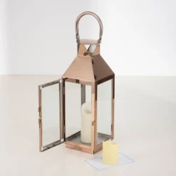 Rose Gold Crown Top Stainless Steel Candle Lantern Centerpiece Outdoor Metal Patio Lantern -Home Decor Promotional Store CAND LANT005 S 054 D16