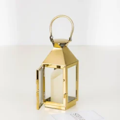 Gold Crown Top Stainless Steel Candle Lantern Centerpiece Outdoor Metal Patio Lantern -Home Decor Promotional Store CAND LANT005 S GOLD D10.progressive 4af5daec 0e3e 4bf8 a05f 11d7f7eeeb30