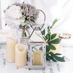 Silver Crown Top Stainless Steel Candle Lantern Centerpiece Outdoor Metal Patio Lantern -Home Decor Promotional Store CAND LANT005 S SILV D03