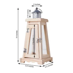 Rustic Wood & Glass Patio Candle Lantern Centerpiece, Outdoor - Metal Top European Style 14" -Home Decor Promotional Store CAND LANT006 S NAT 98