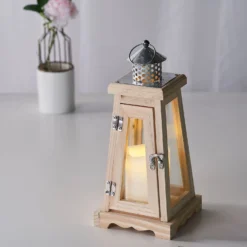 Rustic Wood & Glass Patio Candle Lantern Centerpiece, Outdoor - Metal Top European Style 14" -Home Decor Promotional Store CAND LANT006 S NAT D02.progressive 834a92a0 cce1 4b4d 8ae2 ae424ba285f9