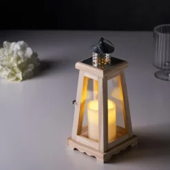 Rustic Wood & Glass Patio Candle Lantern Centerpiece, Outdoor - Metal Top European Style 14" -Home Decor Promotional Store CAND LANT006 S NAT D04 grande.progressive f9dfe7c2 a42e 48e9 b3e1 36ee35eb1a5d