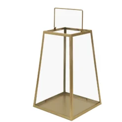 Gold Trapezoid Metal Candle Lantern, Geometric Hanging Terrarium, Table Centerpiece, Indoor/Dry Outdoor Planter Lantern -Home Decor Promotional Store CAND LANT007 L GOLD 99