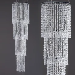 Acrylic Diamond Hanging Chandelier, Free Standing Centerpiece + Free Stand, Poles And Hanging Chains 36"