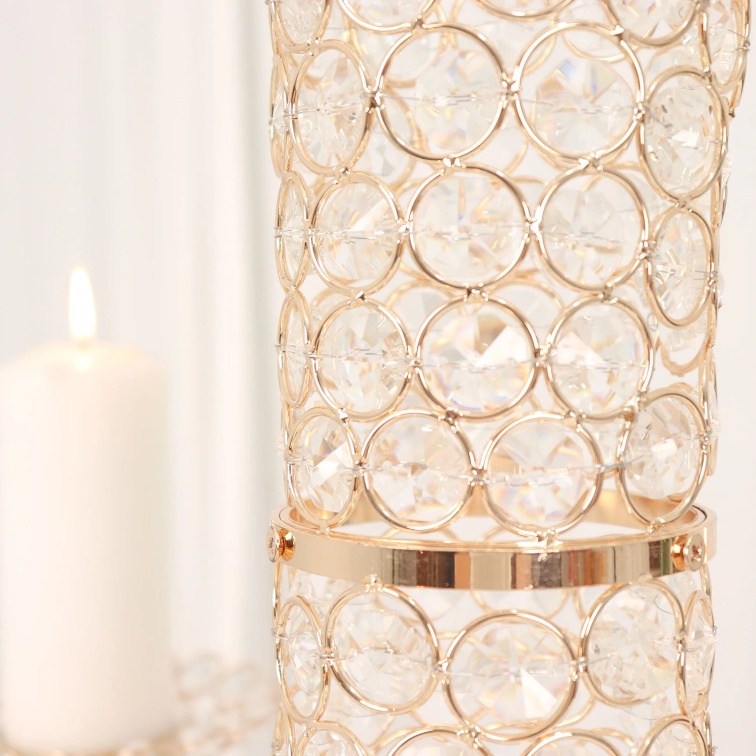 36" Metallic Gold And Crystal Beaded Hurricane Floral Vase Centerpiece 12 36" Metallic Gold And Crystal Beaded Hurricane Floral Vase Centerpiece - Image 12