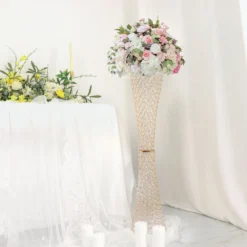 36" Metallic Gold And Crystal Beaded Hurricane Floral Vase Centerpiece 22 36" Metallic Gold And Crystal Beaded Hurricane Floral Vase Centerpiece -Home Decor Promotional Store CHDLR 025 36 GOLD D11