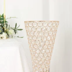 36" Metallic Gold And Crystal Beaded Hurricane Floral Vase Centerpiece 26 36" Metallic Gold And Crystal Beaded Hurricane Floral Vase Centerpiece -Home Decor Promotional Store CHDLR 025 36 GOLD D12