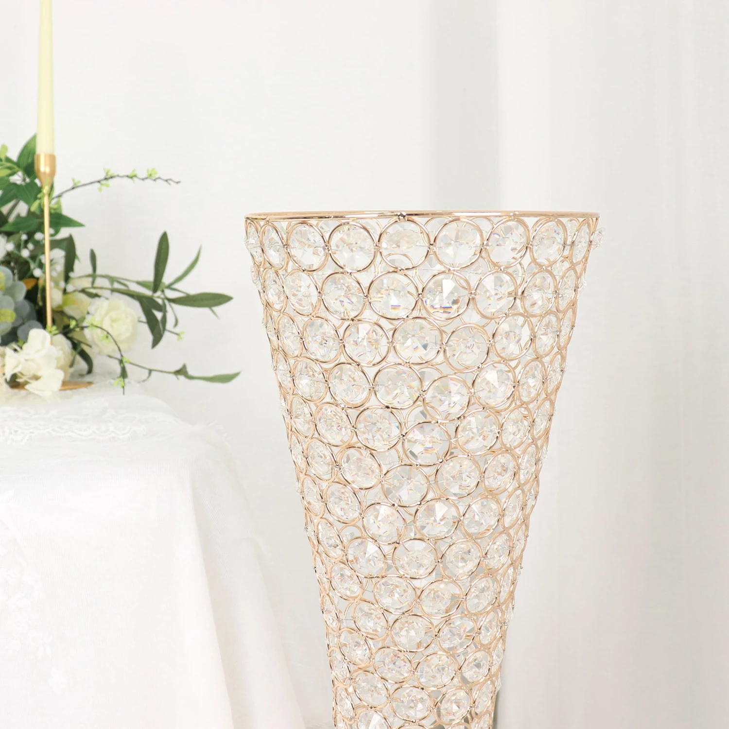 36" Metallic Gold And Crystal Beaded Hurricane Floral Vase Centerpiece 13 36" Metallic Gold And Crystal Beaded Hurricane Floral Vase Centerpiece - Image 13