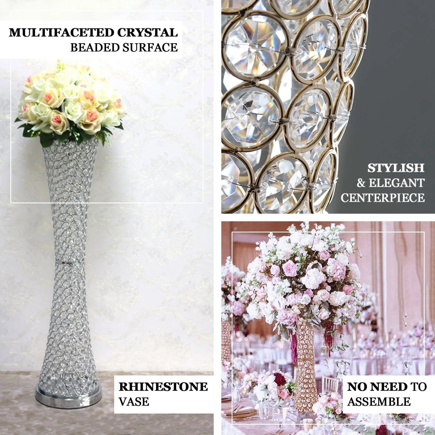 24" Crystal Beaded Hurricane Floral Vase Centerpiece 2 24" Crystal Beaded Hurricane Floral Vase Centerpiece - Image 2