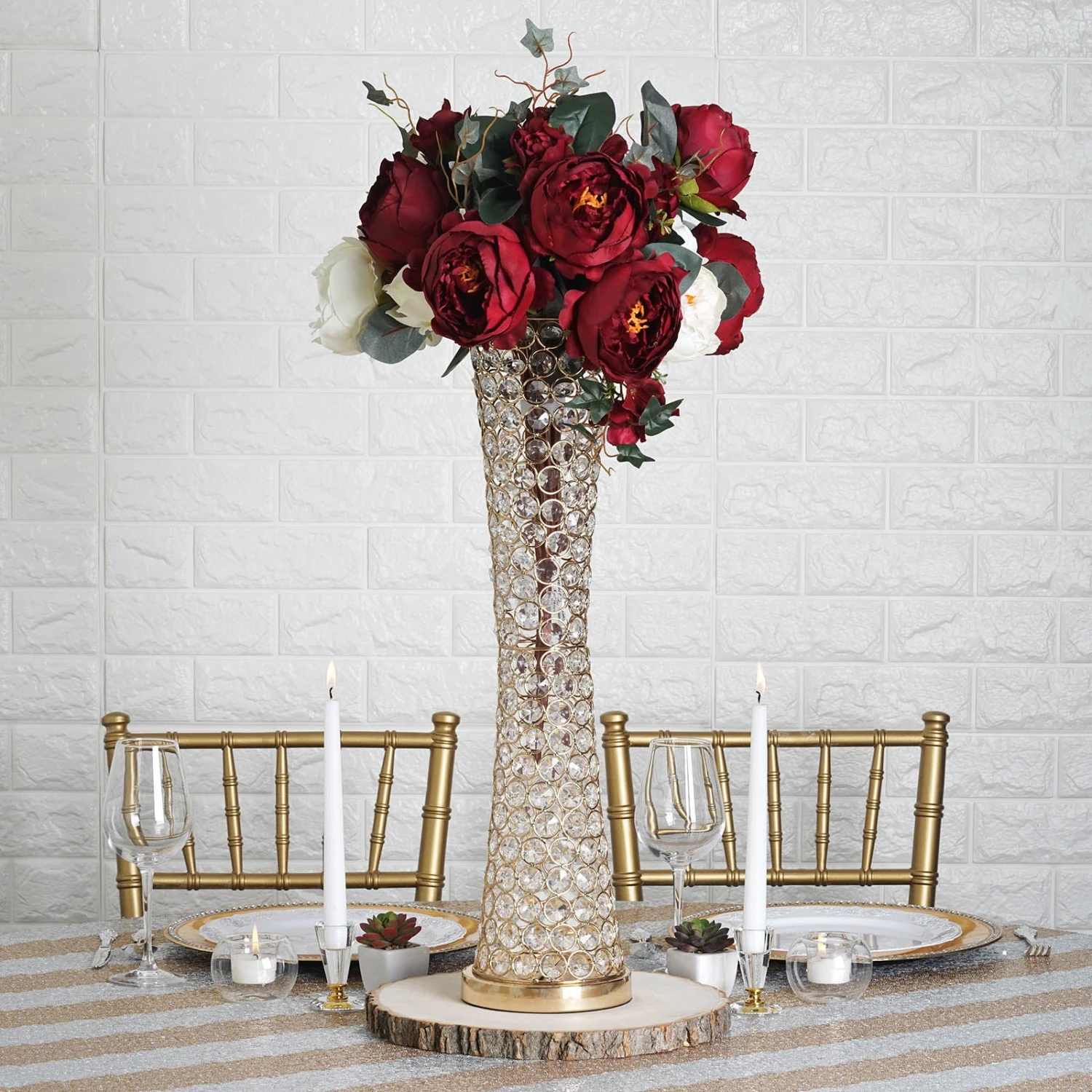 24" Crystal Beaded Hurricane Floral Vase Centerpiece 6 24" Crystal Beaded Hurricane Floral Vase Centerpiece - Image 6