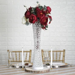 24" Crystal Beaded Hurricane Floral Vase Centerpiece 22 24" Crystal Beaded Hurricane Floral Vase Centerpiece -Home Decor Promotional Store CHDLR 025 WHT D06