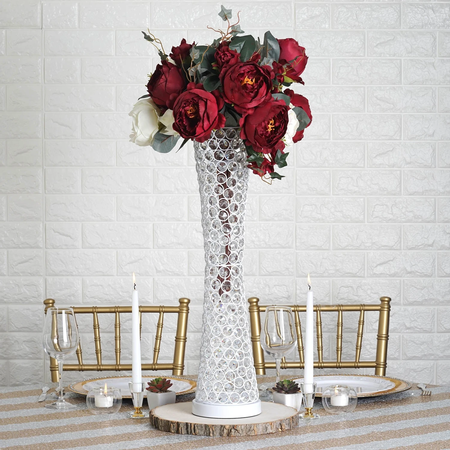 24" Crystal Beaded Hurricane Floral Vase Centerpiece 10 24" Crystal Beaded Hurricane Floral Vase Centerpiece - Image 10