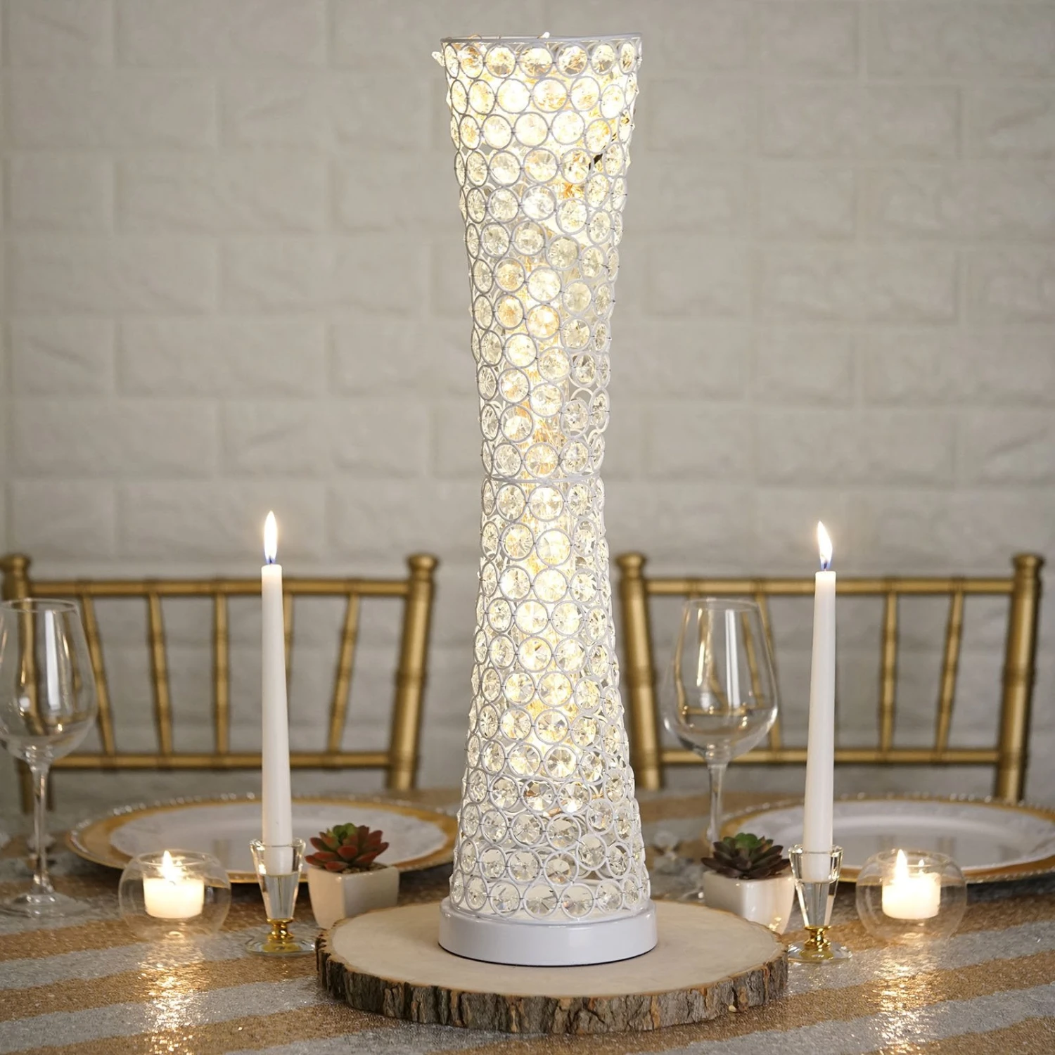 24" Crystal Beaded Hurricane Floral Vase Centerpiece 11 24" Crystal Beaded Hurricane Floral Vase Centerpiece - Image 11