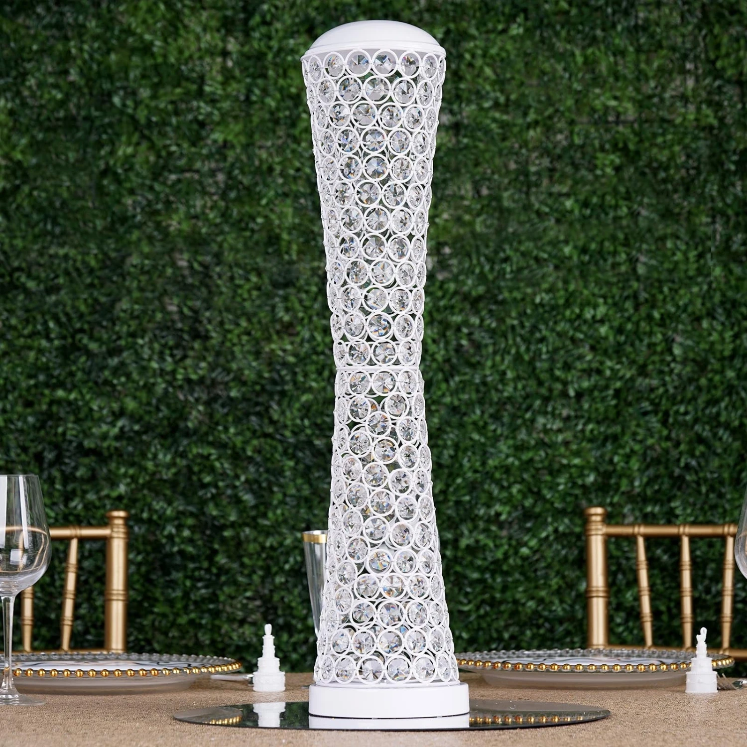 24" Crystal Beaded Hurricane Floral Vase Centerpiece 4 24" Crystal Beaded Hurricane Floral Vase Centerpiece - Image 4