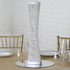 24" Crystal Beaded Hurricane Floral Vase Centerpiece 24 24" Crystal Beaded Hurricane Floral Vase Centerpiece -Home Decor Promotional Store CHDLR 025 WHT 02