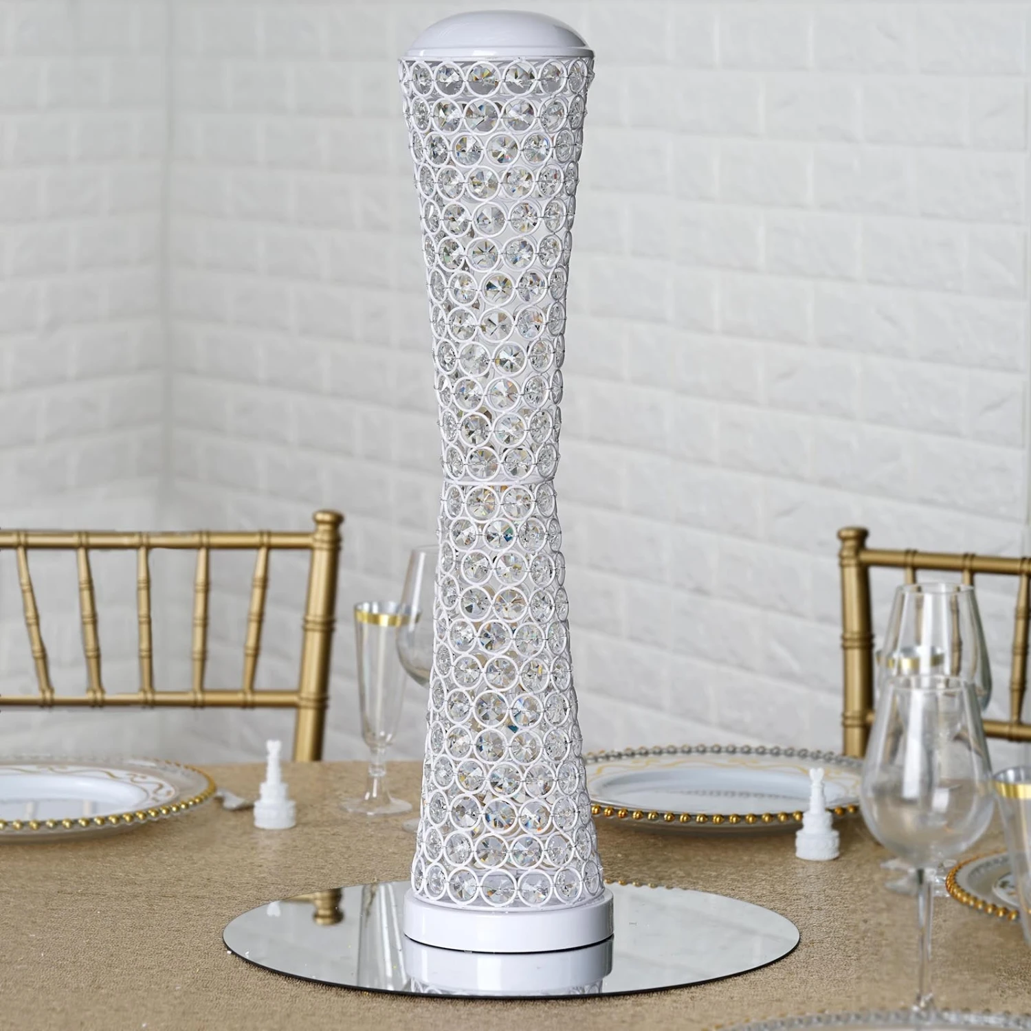 24" Crystal Beaded Hurricane Floral Vase Centerpiece 12 24" Crystal Beaded Hurricane Floral Vase Centerpiece - Image 12
