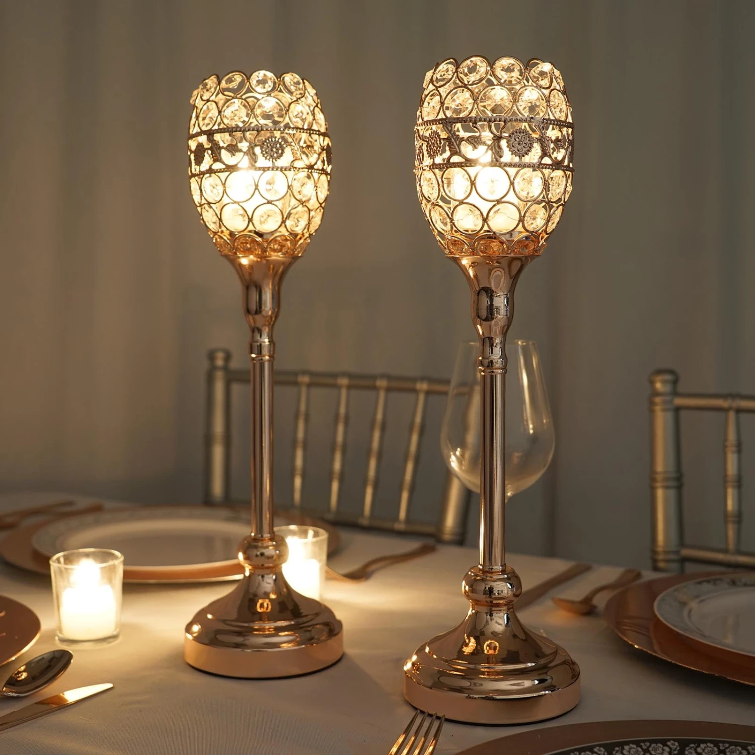 2 Pack Metal Goblet Acrylic Crystal Votive Candle Holder Set 16" 8 2 Pack Metal Goblet Acrylic Crystal Votive Candle Holder Set 16" - Image 8