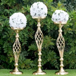 2 Pack Reversible Pillar Candle Holder Set Flower Ball Pedestal Stand 26" -Home Decor Promotional Store CHDLR 032 GOLD D02