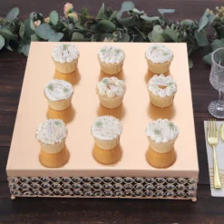 Square Crystal Beaded Metal Pedestal Riser, Dessert Display Stand 16” -Home Decor Promotional Store CHDLR 036 GOLD D12