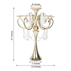 Metal 5 Arm Candelabra Votive Candle Holder With Hanging Crystal Drops 27" -Home Decor Promotional Store CHDLR 038 GOLD 98.progressive bb0ebff6 9e86 4b75 bdd4 bb74c822e63d