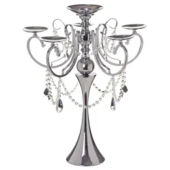 Metal 5 Arm Candelabra Votive Candle Holder With Hanging Crystal Drops 27" -Home Decor Promotional Store CHDLR 038 SILV 01 c57bf363 2b3e 424e a152 9bd384fbfeb4