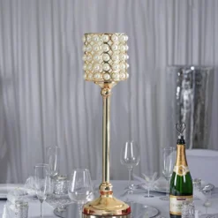 Set Of 3 | White Pearl Beaded Votive Candle Holders, Small Pillar Candle Stands - 12"|14"|16" -Home Decor Promotional Store CHDLR 039 GOLD 3 1.progressive 0d1f6ae1 633c 42c9 ace4 124ad346af7c